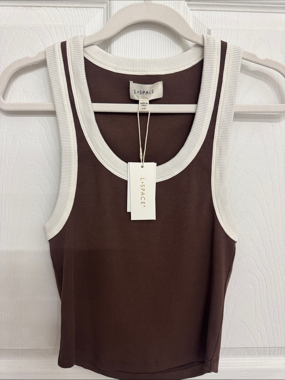 L*Space Brown Tank with Cream Trim Ribbed Tank